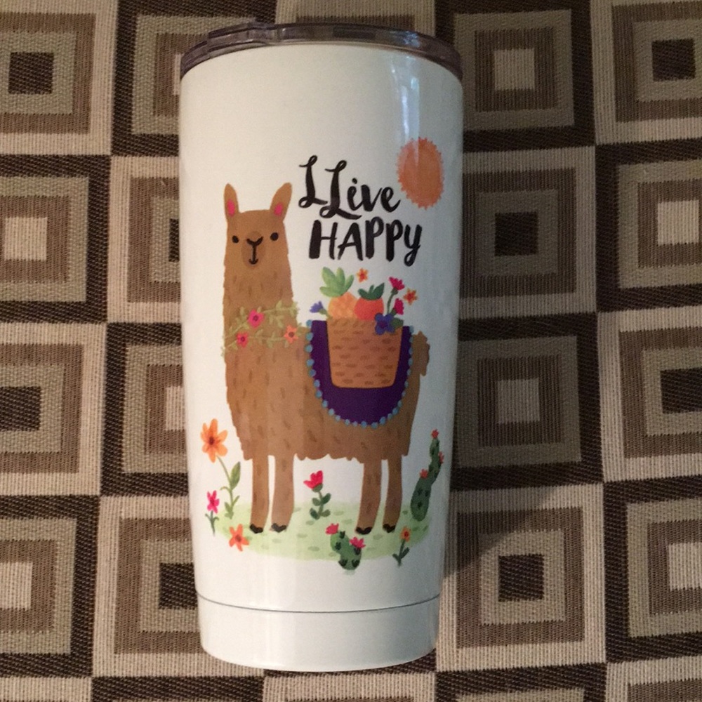 Natural Life Llama Tumbler Travel Mug Live Happy